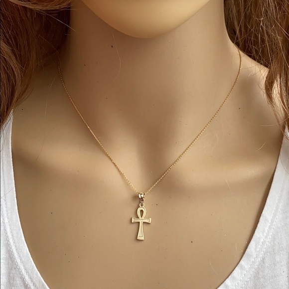 10k Rose Gold Egyptian Ankh Cross Pendant Necklace